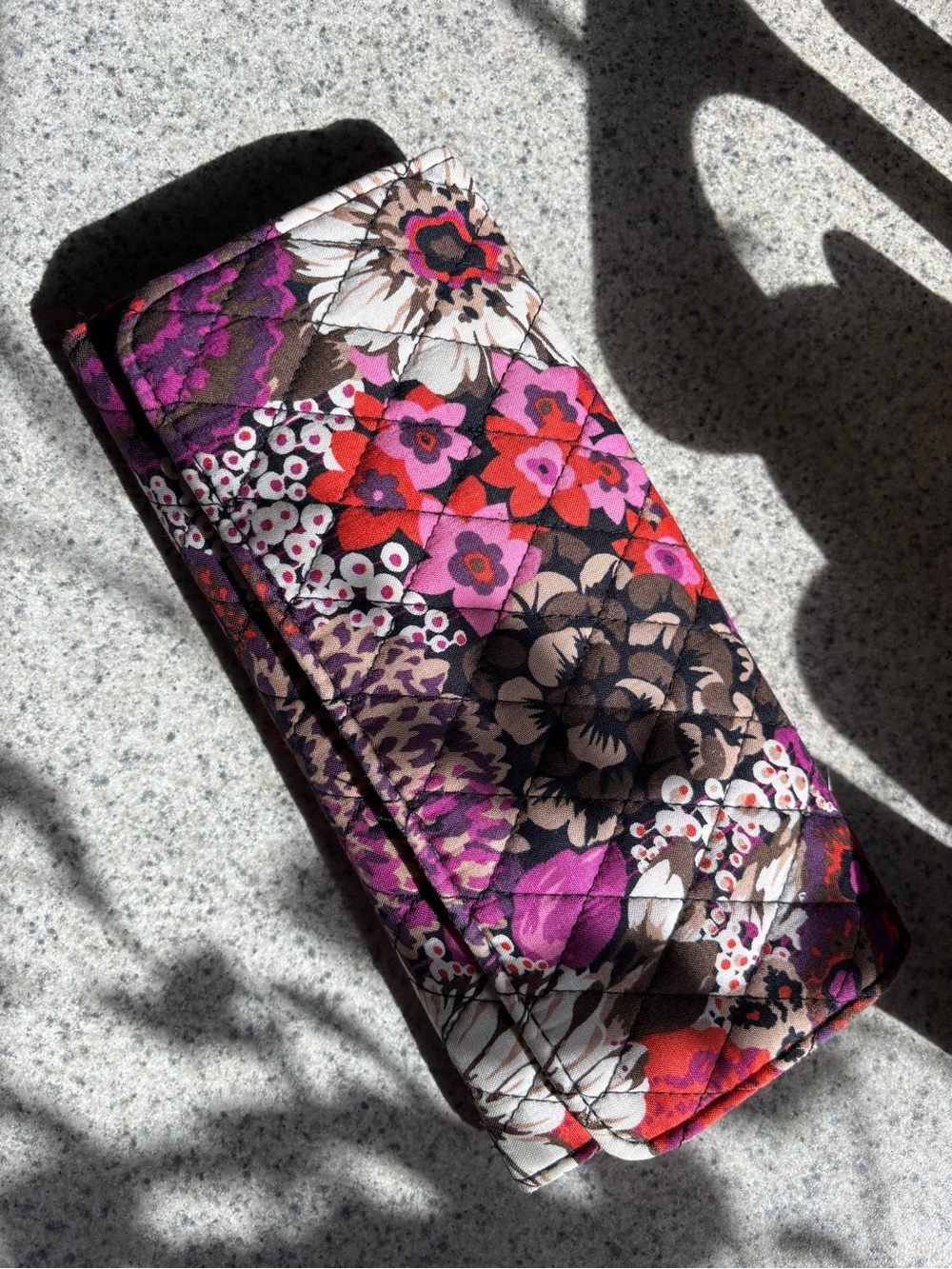 72. Vera Bradley Quilted Floral Wallet in Purple, Red & Brown